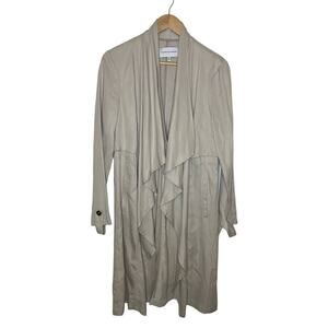 Cupcakes and Cashmere Khaki Beige Waterfall Trench Coat Cardigan Open Front